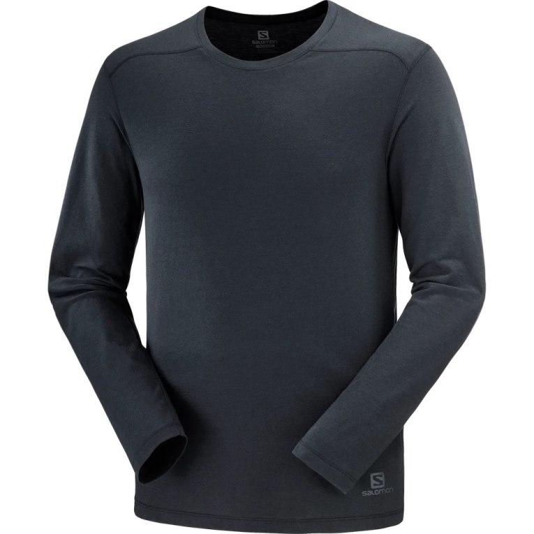 Camiseta Salomon Essential Long Sleeve Hombre Negros | MX ZCTF309